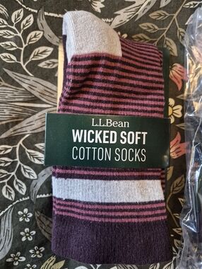 L.L. Bean Wicked Soft Crew Socks - Purple and Pink Stripes